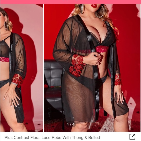 Shein Black Sheer Robe Floral Sleeves 2XL - Picture 2 of 4